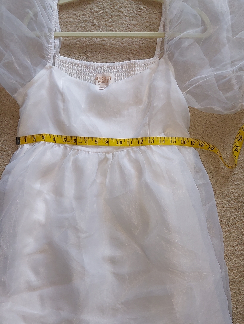Audrey Parks White Puffy Sleeve Babydoll Mini Dress Sz XL - Picture 12 of 14